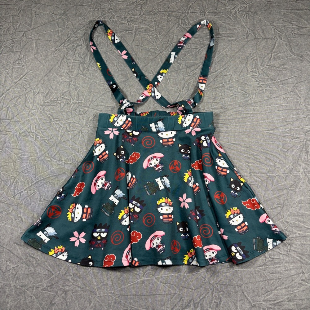Hot Topic Suspender Skirt Women S Green Naruto Hello Kitty Skater Anime Print